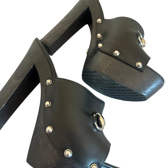 Gucci Betis Glamour Horsebit High Heel Clogs Sandals Stud Open-Toe Size 38.5 - Picture 6 of 15
